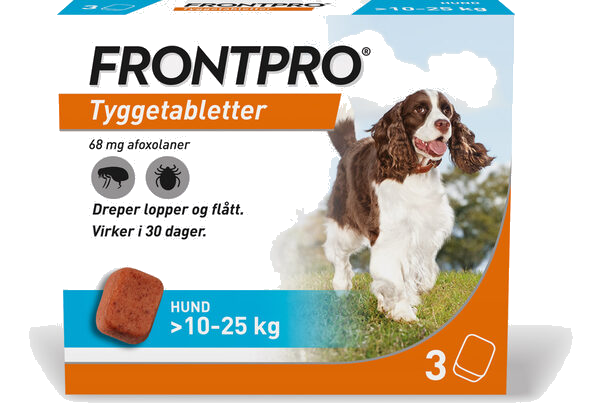 Frontpro flått tyggetablett til hund 10-25kg 68mg, 3 stk