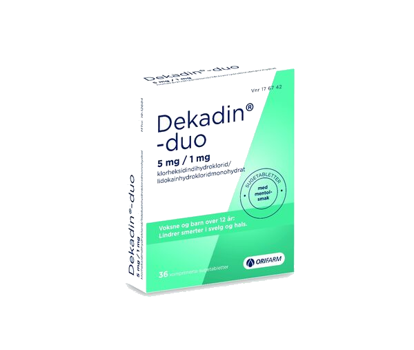 Dekadin-duo sugetablett 5 mg/1 mg, 36 stk. mentolsmak