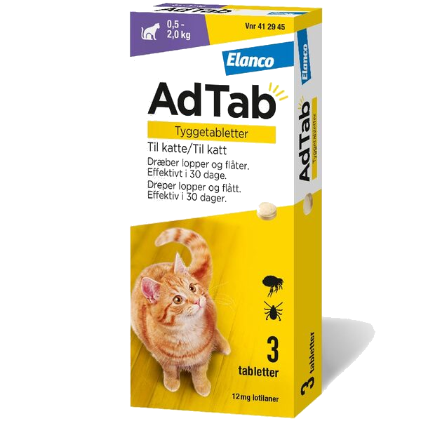 AdTab flått tyggetablett til katt 0,5-2kg, 12mg, 3 stk.
