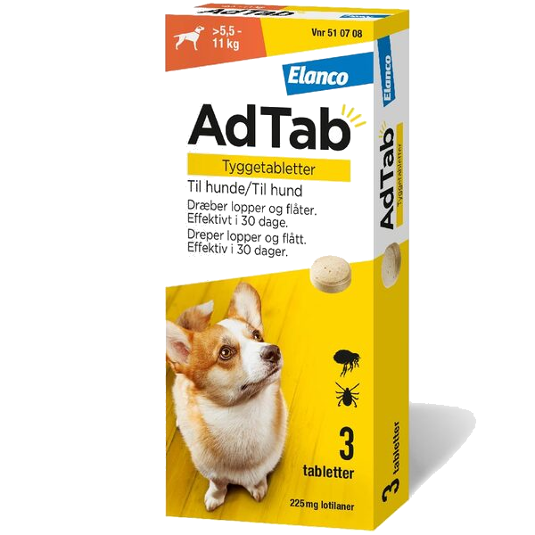AdTab flått tyggetablett til hund 5,5-11kg 225mg, 3 stk.