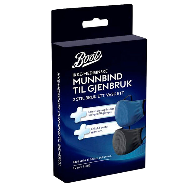 Boots vaskbare munnbind til gjenbruk.